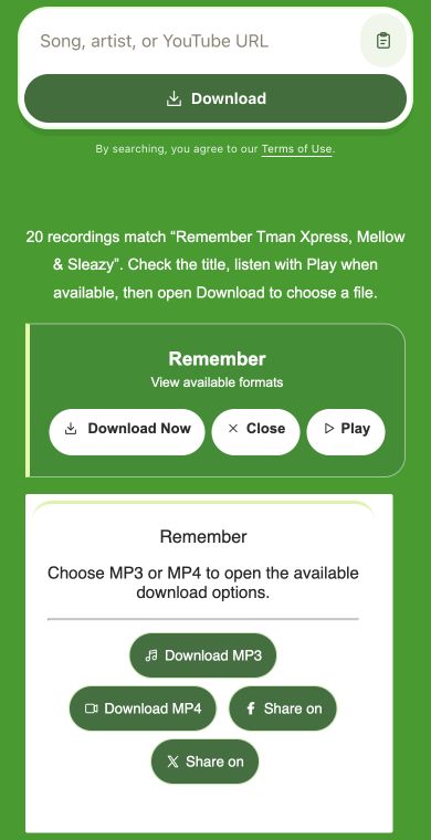 The MP3 and MP4 controls identify the available audio and video choices. - Mp3Juice
